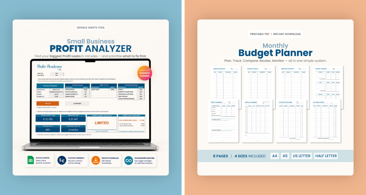 BIZU Strategy Small Business Profit Analyzer and Monthly Budget Planner