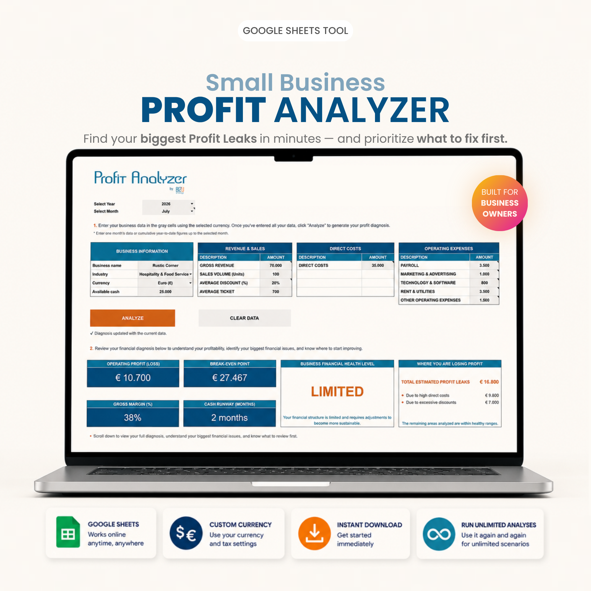 Small Business Profit Analyzer for Google Sheets